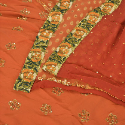 Sanskriti Vintage Orange Sarees Pure Georgette Silk HandBeaded Sari Craft Fabric