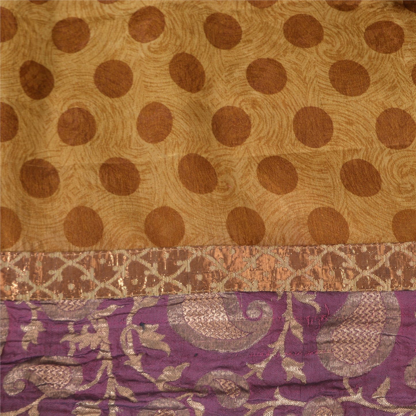 Sanskriti Vintage Brown Sarees Pure Silk Premium Printed Sari 5yard Craft Fabric