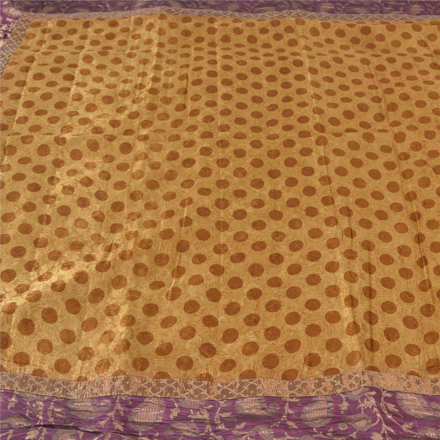 Sanskriti Vintage Brown Sarees Pure Silk Premium Printed Sari 5yard Craft Fabric