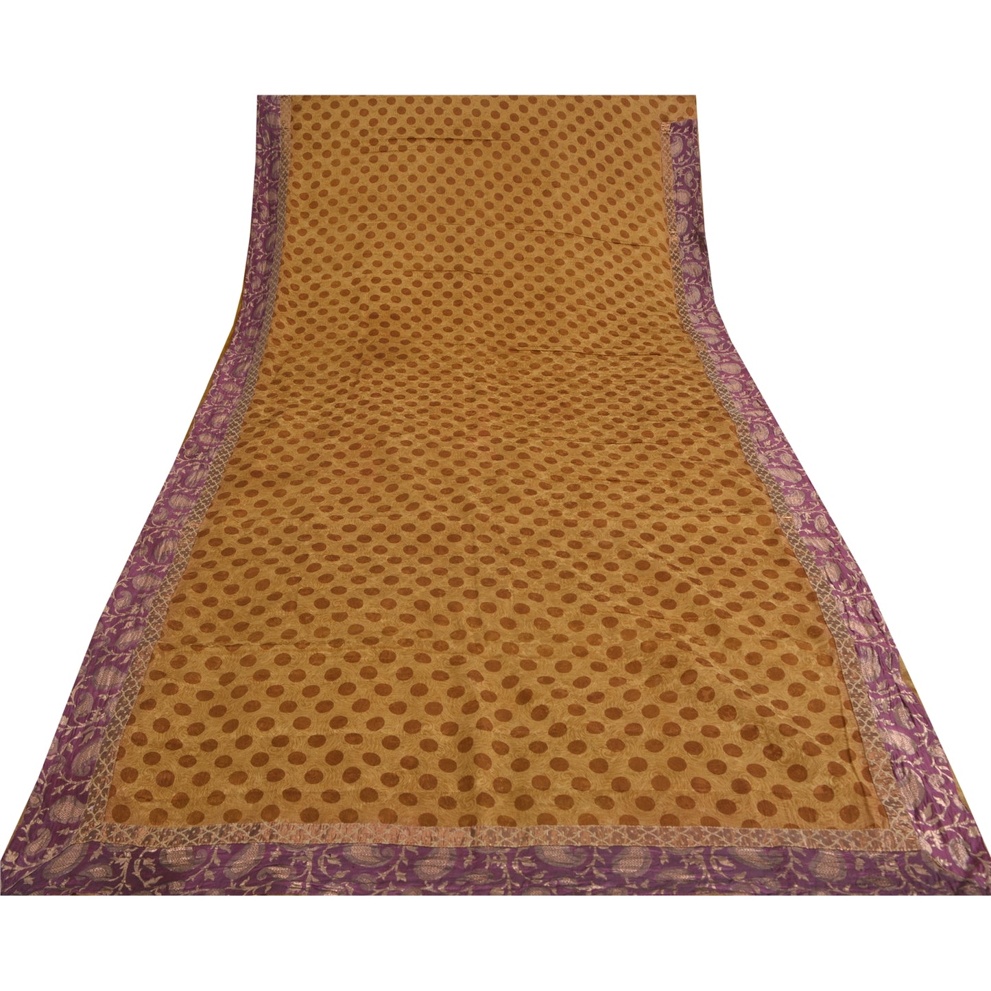 Sanskriti Vintage Brown Sarees Pure Silk Premium Printed Sari 5yard Craft Fabric