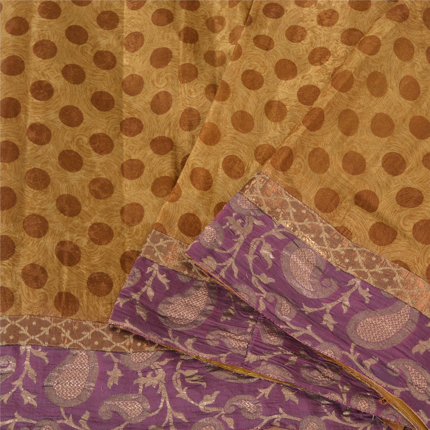 Sanskriti Vintage Brown Sarees Pure Silk Premium Printed Sari 5yard Craft Fabric