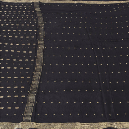 Sanskriti Vintage Black Sarees Pure Chiffon silk HandWoven sari 5yd craft fabric