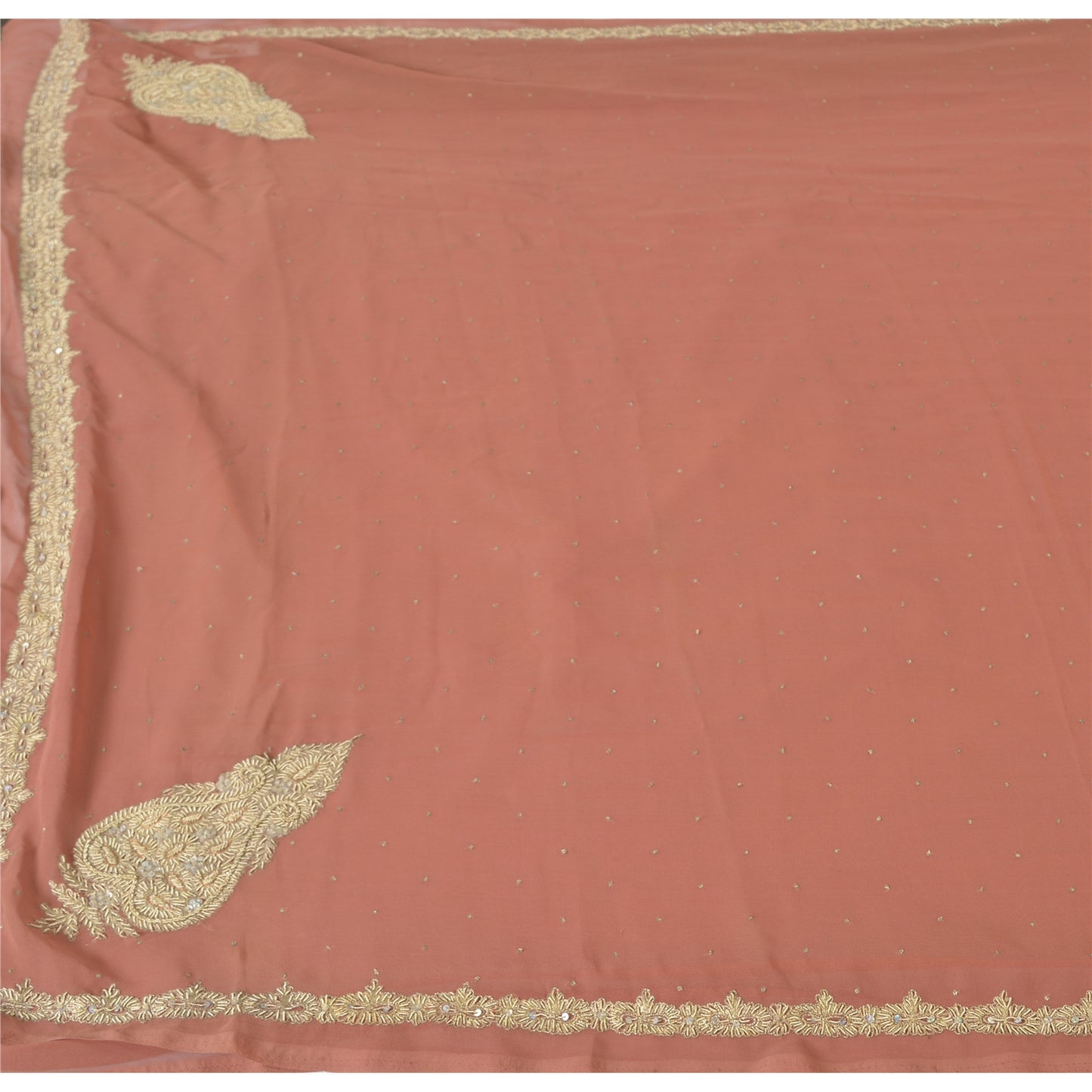 Sanskriti Vintage Punch Pink Sarees Art Silk Hand Beaded Sari 5yrd Craft Fabric