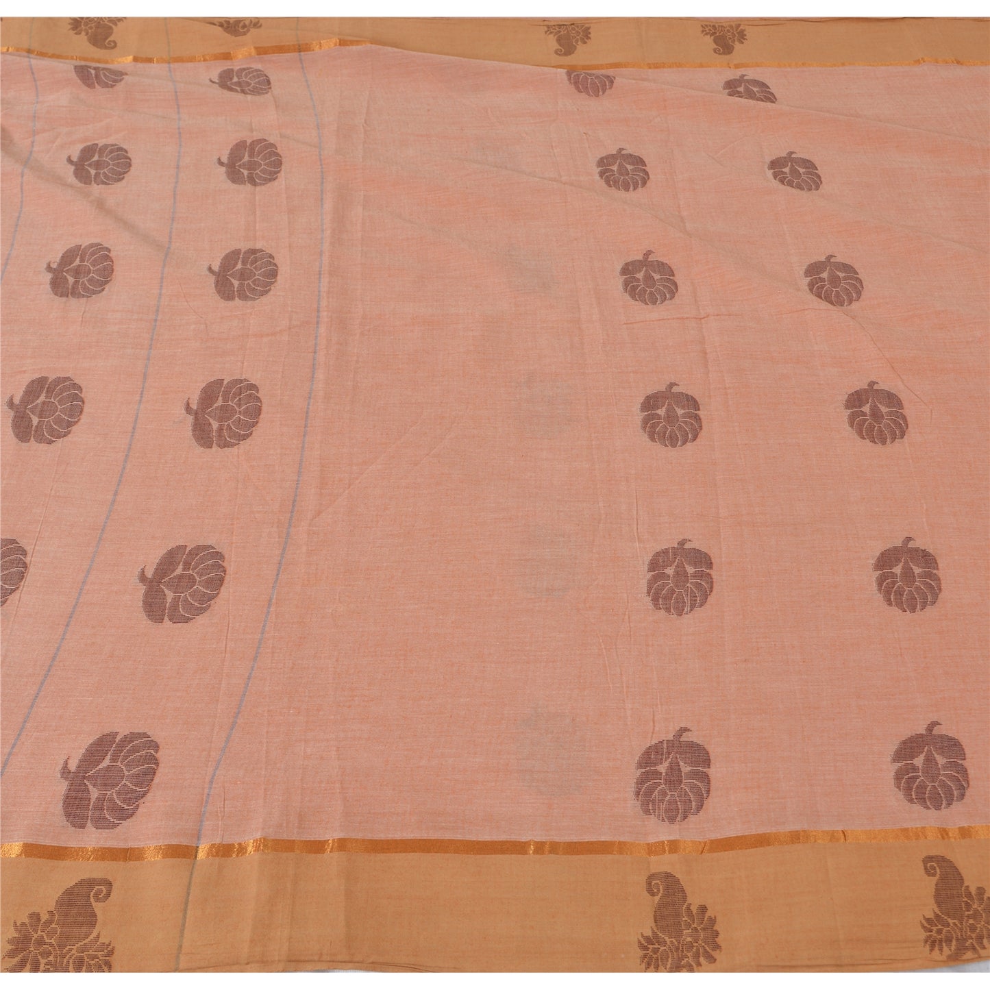 Sanskriti Vintage Salmon Pink Sarees Pure Cotton Hand woven Sari 5ydCraft Fabric