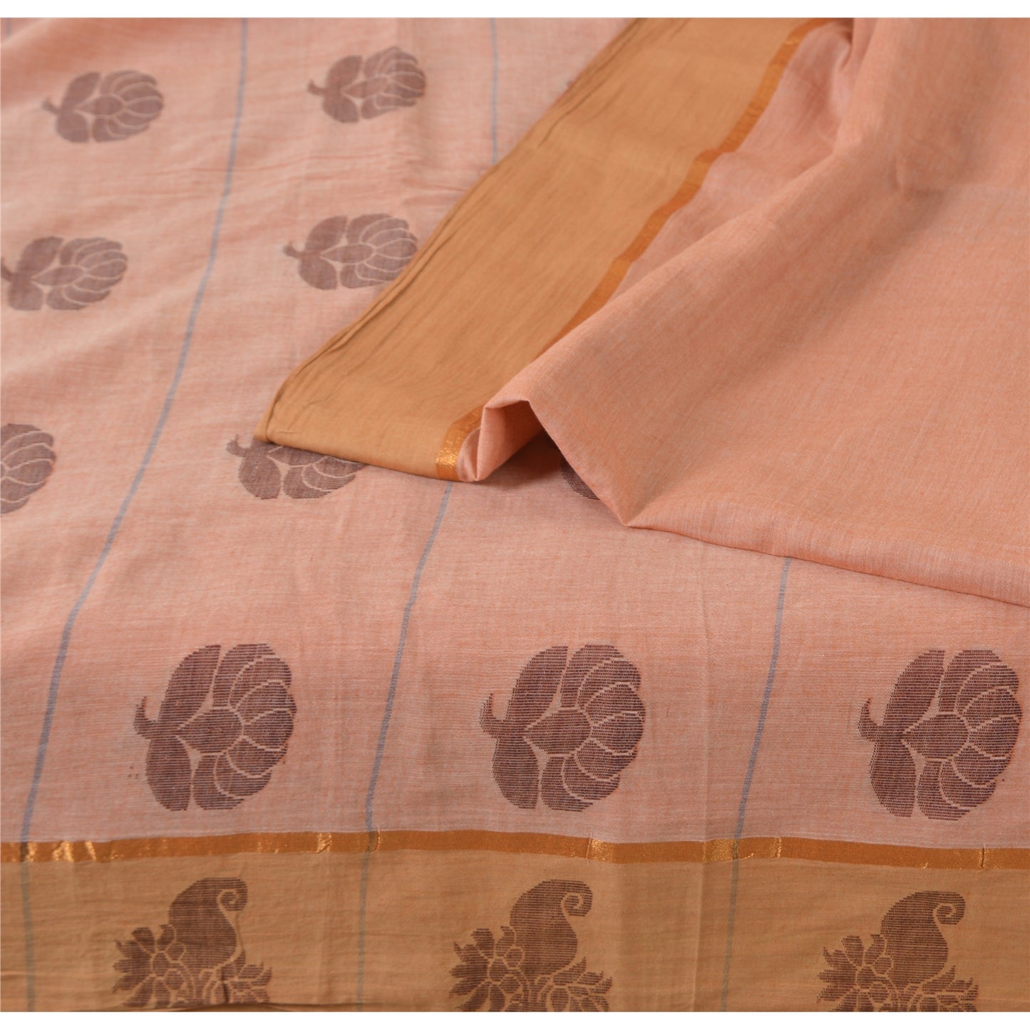 Sanskriti Vintage Salmon Pink Sarees Pure Cotton Hand woven Sari 5ydCraft Fabric