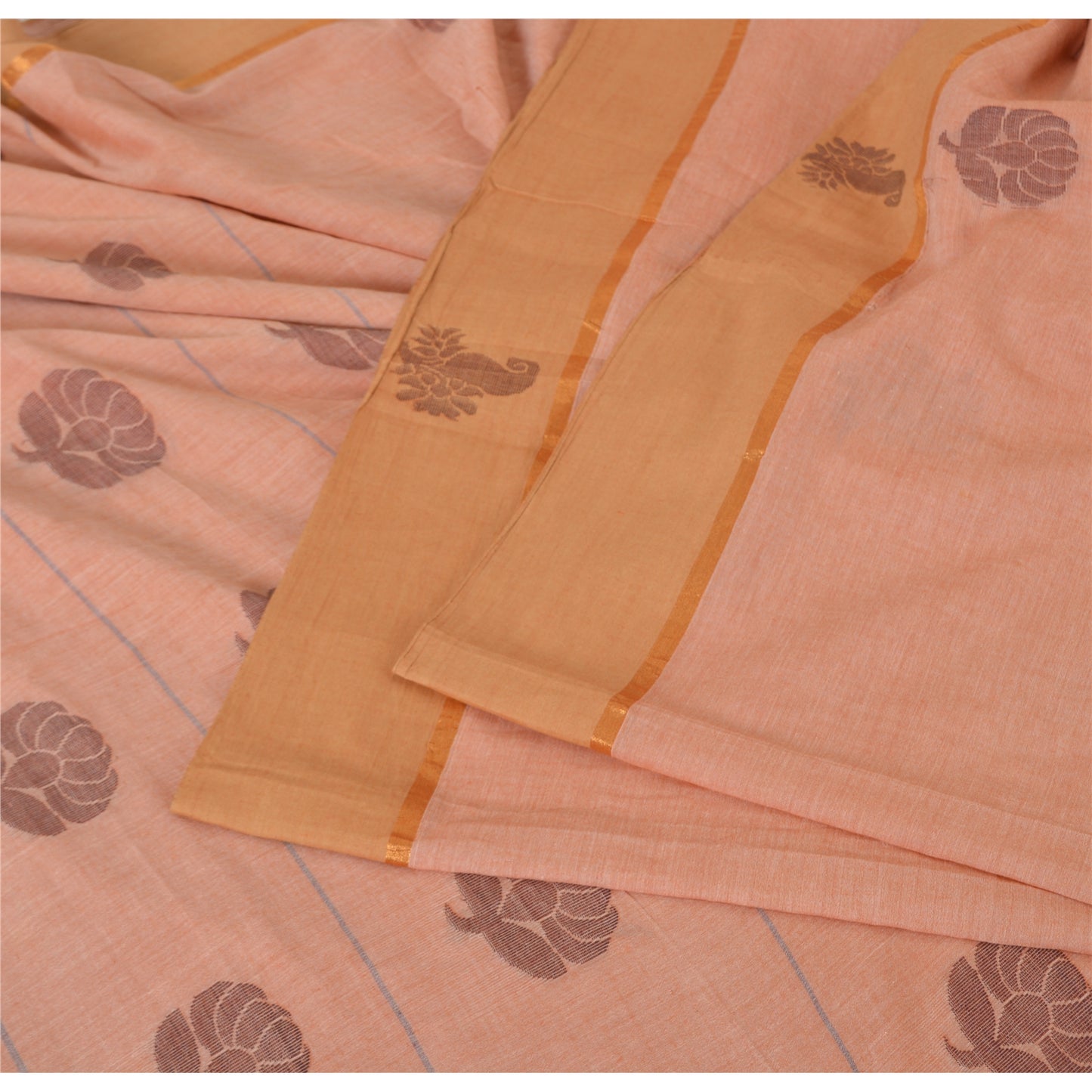 Sanskriti Vintage Salmon Pink Sarees Pure Cotton Hand woven Sari 5ydCraft Fabric