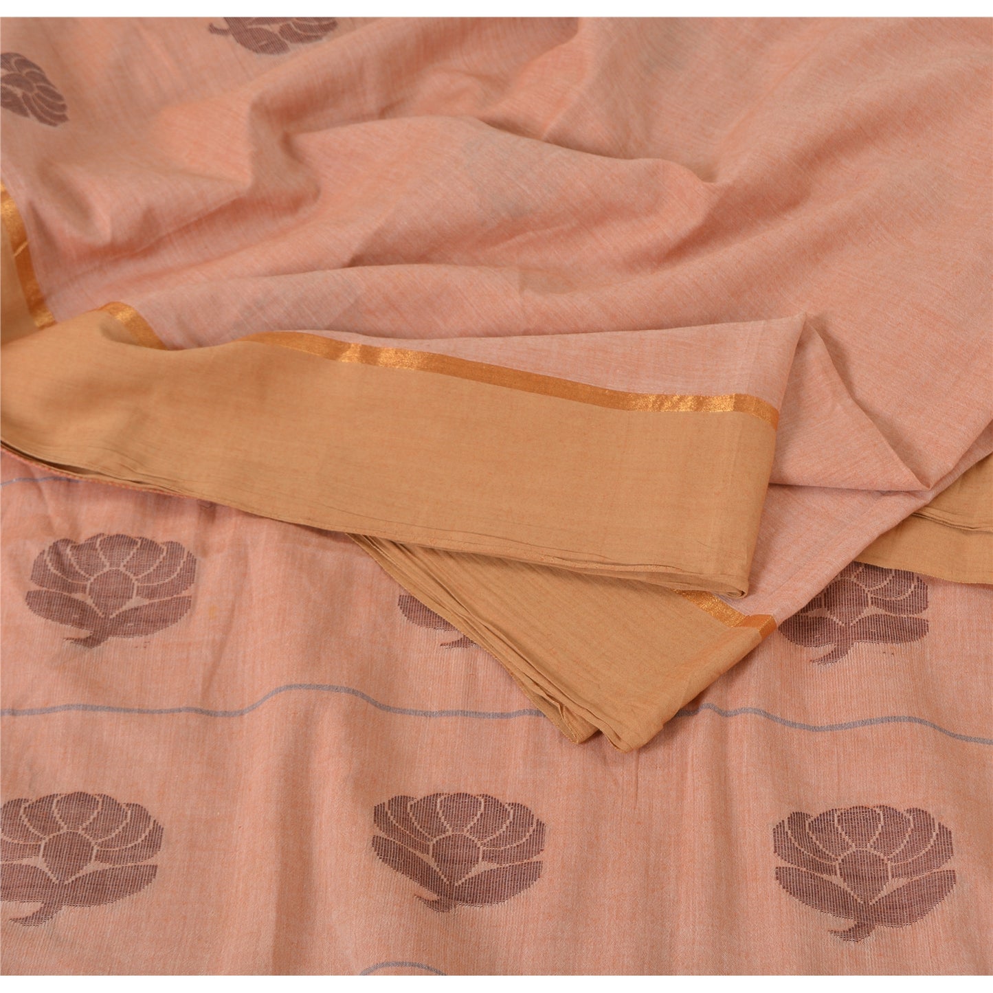 Sanskriti Vintage Salmon Pink Sarees Pure Cotton Hand woven Sari 5ydCraft Fabric