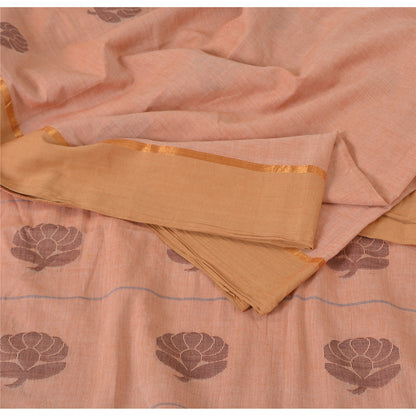 Sanskriti Vintage Salmon Pink Sarees Pure Cotton Hand woven Sari 5ydCraft Fabric