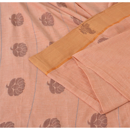 Sanskriti Vintage Salmon Pink Sarees Pure Cotton Hand woven Sari 5ydCraft Fabric