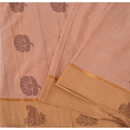 Sanskriti Vintage Salmon Pink Sarees Pure Cotton Hand woven Sari 5ydCraft Fabric