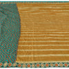 Sanskriti Vintage Caramel/Green Sarees Blend Silk Hand Beaded Sari Craft Fabric