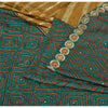 Sanskriti Vintage Caramel/Green Sarees Blend Silk Hand Beaded Sari Craft Fabric