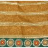 Sanskriti Vintage Caramel/Green Sarees Blend Silk Hand Beaded Sari Craft Fabric