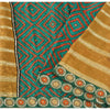 Sanskriti Vintage Caramel/Green Sarees Blend Silk Hand Beaded Sari Craft Fabric