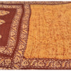 Sanskriti Vintage Brown/Yellow Sarees Pure Silk Hand Printed Batik Sari Fabric