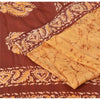 Sanskriti Vintage Brown/Yellow Sarees Pure Silk Hand Printed Batik Sari Fabric