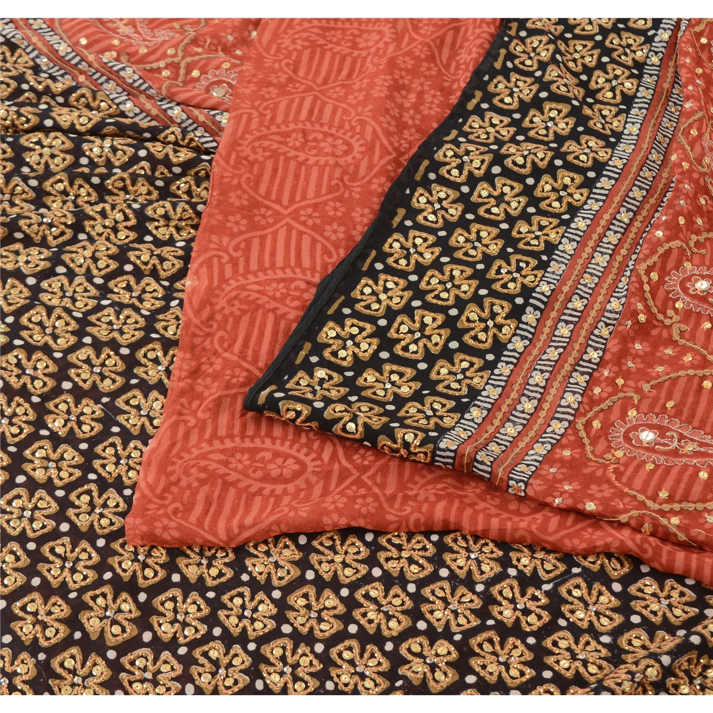 Sanskriti Vintage Indian Sarees Pure Georgette Hand Beaded Premium Sari Fabric