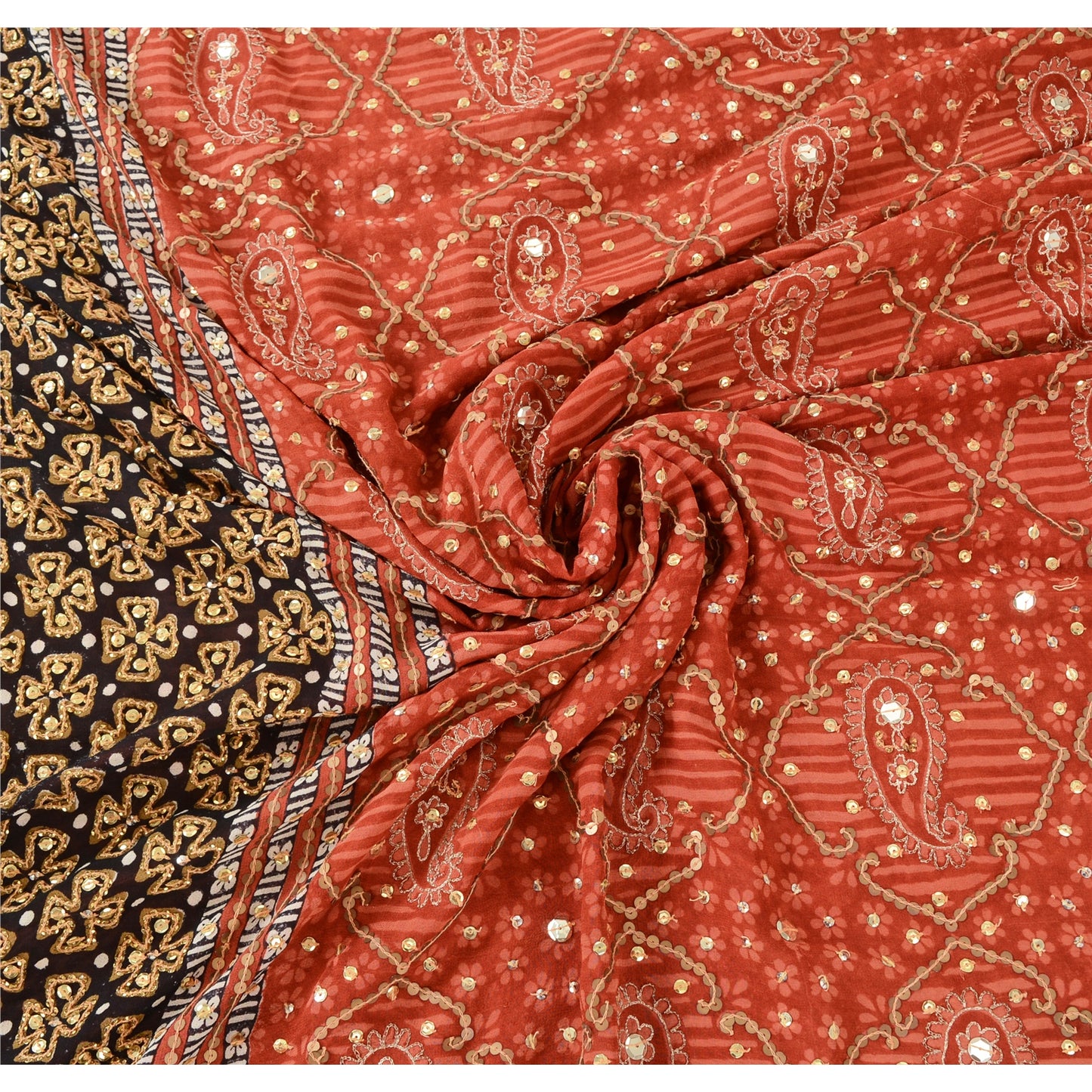 Sanskriti Vintage Indian Sarees Pure Georgette Hand Beaded Premium Sari Fabric