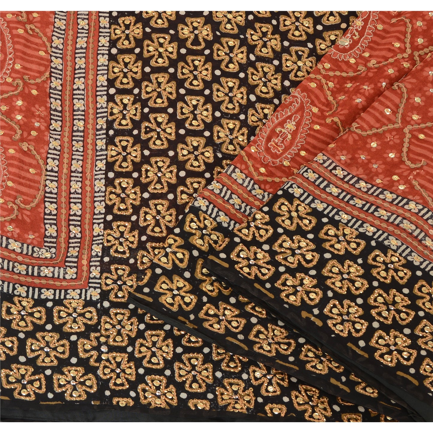 Sanskriti Vintage Indian Sarees Pure Georgette Hand Beaded Premium Sari Fabric