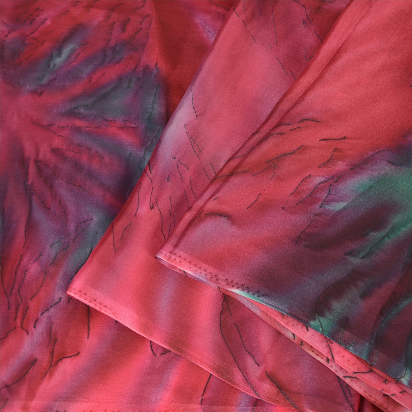 Sanskriti Vintage Pink/Green Sarees Satin Printed Premium Sari Craft Fabric