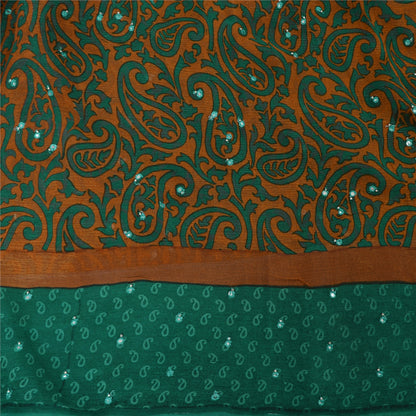 Sanskriti Vintage Indian Sarees Pure Chiffon Hand Beaded Printed Sari 5yd Fabric