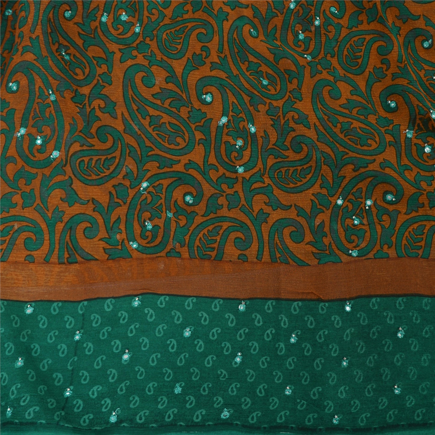 Sanskriti Vintage Indian Sarees Pure Chiffon Hand Beaded Printed Sari 5yd Fabric