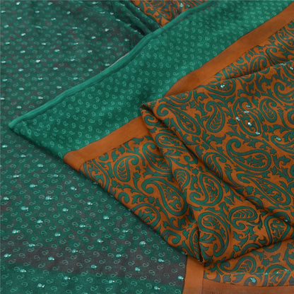 Sanskriti Vintage Indian Sarees Pure Chiffon Hand Beaded Printed Sari 5yd Fabric