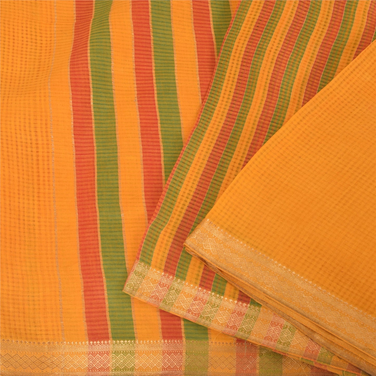 Sanskriti Vintage Indian Yellow Sarees Pure Silk Woven Ethnic Sari Craft Fabric