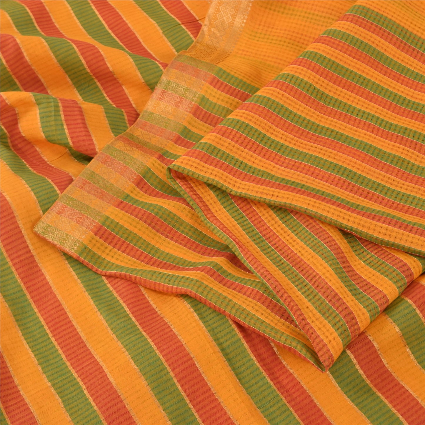 Sanskriti Vintage Indian Yellow Sarees Pure Silk Woven Ethnic Sari Craft Fabric