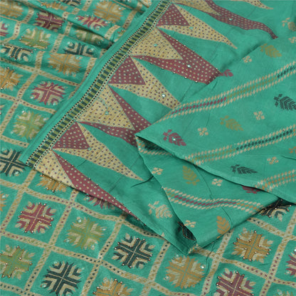 Sanskriti Vintage Indian Green Sarees Pure Silk Hand Beaded Premium Sari Fabric