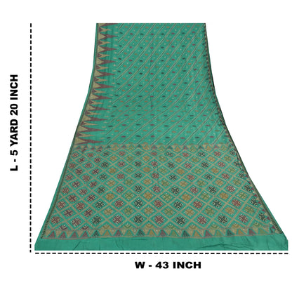 Sanskriti Vintage Indian Green Sarees Pure Silk Hand Beaded Premium Sari Fabric