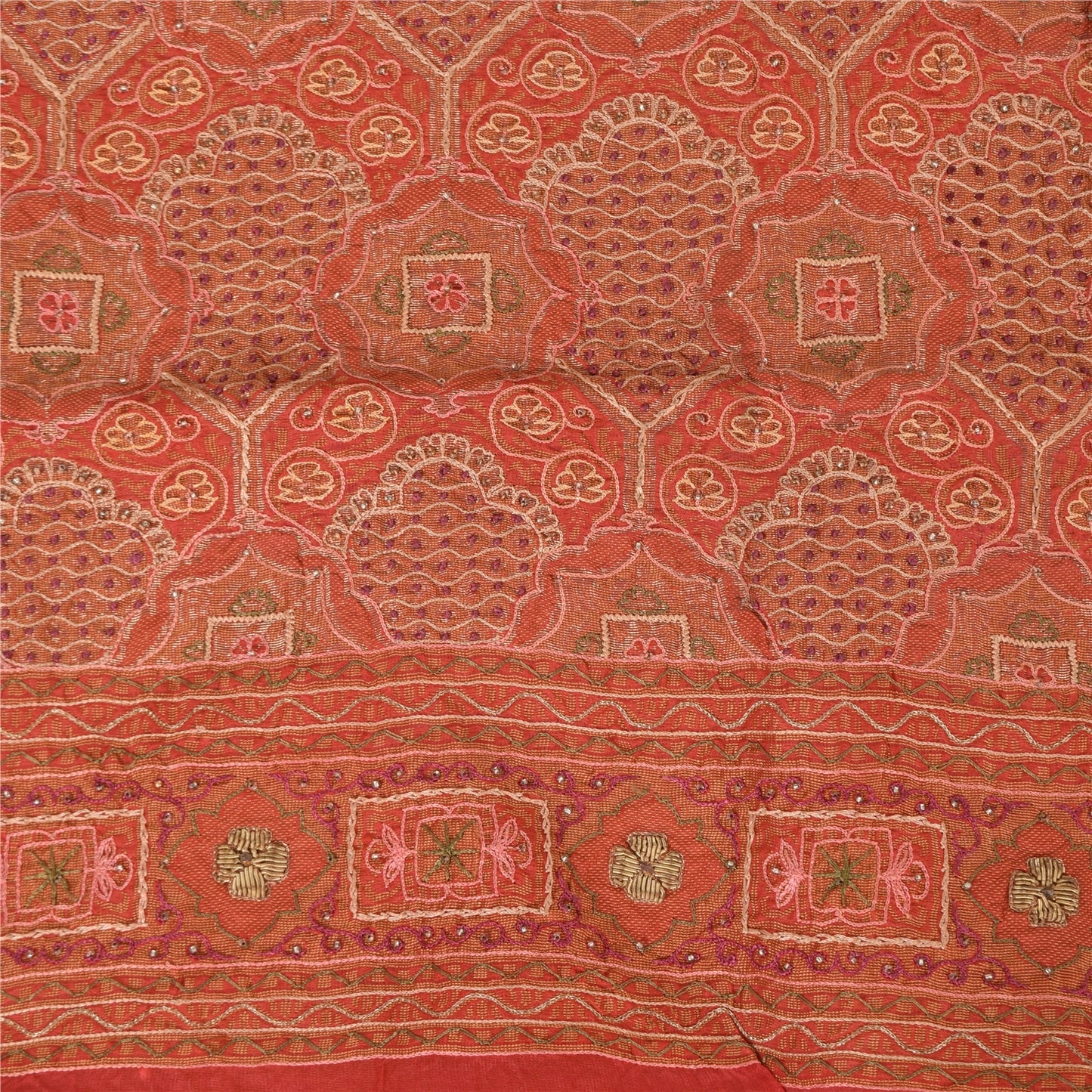 Sanskriti Vintage Peach Sarees Pure Silk Hand Beaded Premium Sari Craft Fabric