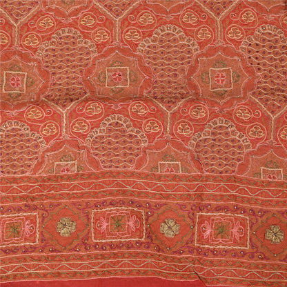 Sanskriti Vintage Peach Sarees Pure Silk Hand Beaded Premium Sari Craft Fabric