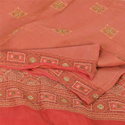 Sanskriti Vintage Peach Sarees Pure Silk Hand Beaded Premium Sari Craft Fabric