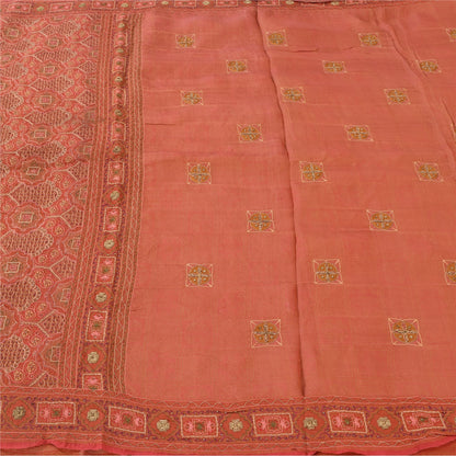 Sanskriti Vintage Peach Sarees Pure Silk Hand Beaded Premium Sari Craft Fabric