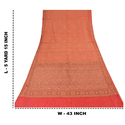 Sanskriti Vintage Peach Sarees Pure Silk Hand Beaded Premium Sari Craft Fabric