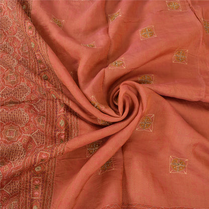 Sanskriti Vintage Peach Sarees Pure Silk Hand Beaded Premium Sari Craft Fabric