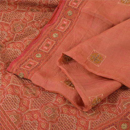 Sanskriti Vintage Peach Sarees Pure Silk Hand Beaded Premium Sari Craft Fabric