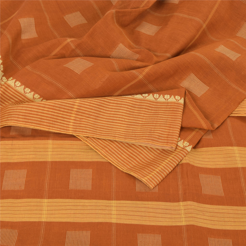 Sanskriti Vintage Indian Brown Sarees Pure Silk Woven Premium Sari Craft Fabric