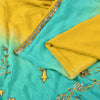 Sanskriti Vintage Blue/Yellow Sarees Pure Silk Beaded Premium Sari Craft Fabric