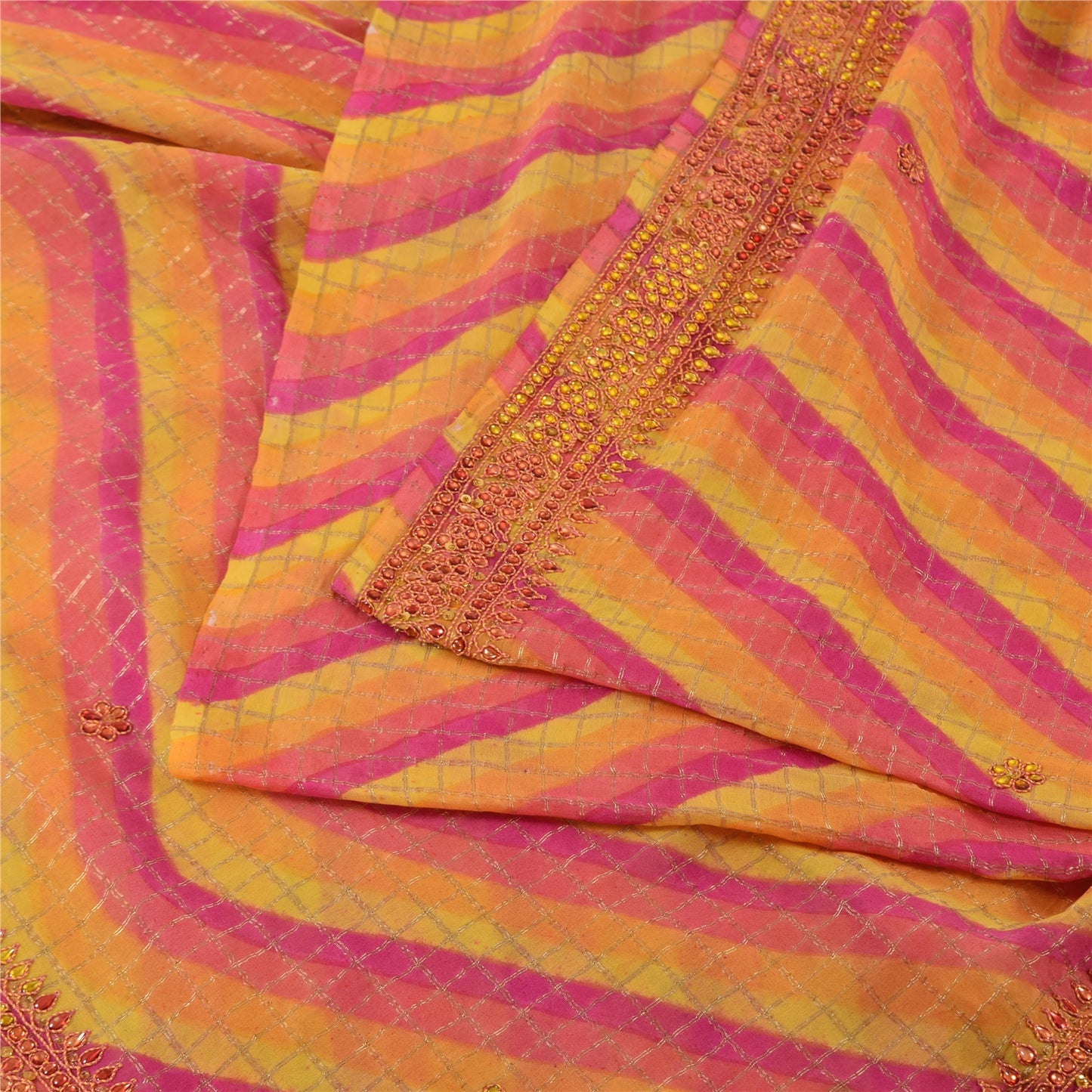 Sanskriti Vintage Indian Sarees Pure Silk Hand Beaded Premium Sari Craft Fabric