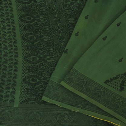 Sanskriti Vintage Dark Green Sarees Pure Silk Woven Ethnic Sari 5yd Craft Fabric