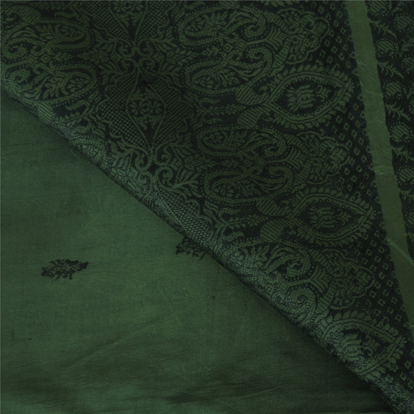 Sanskriti Vintage Dark Green Sarees Pure Silk Woven Ethnic Sari 5yd Craft Fabric