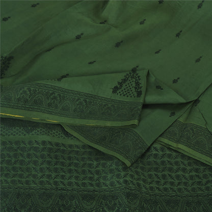 Sanskriti Vintage Dark Green Sarees Pure Silk Woven Ethnic Sari 5yd Craft Fabric