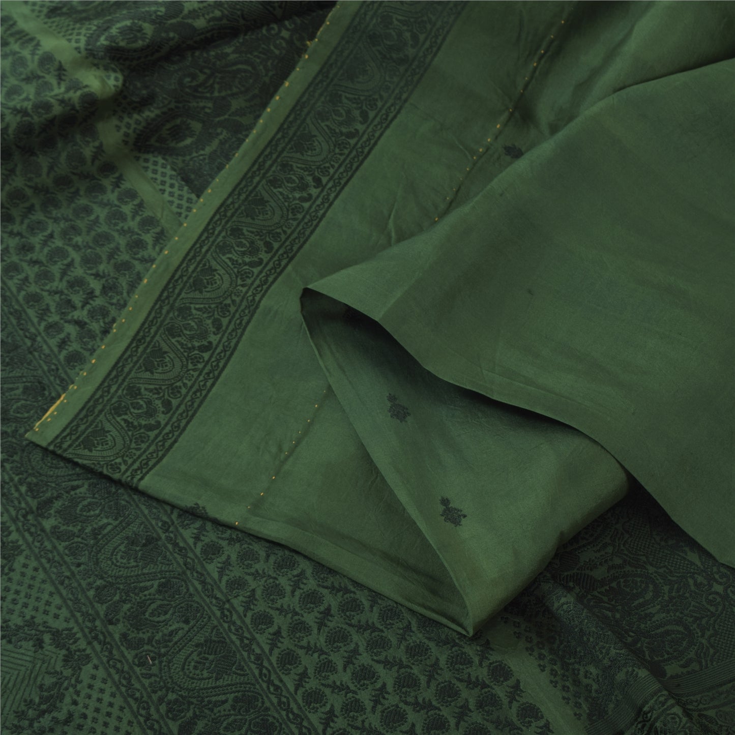 Sanskriti Vintage Dark Green Sarees Pure Silk Woven Ethnic Sari 5yd Craft Fabric