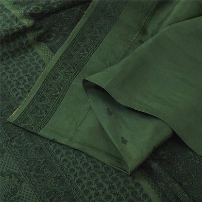 Sanskriti Vintage Dark Green Sarees Pure Silk Woven Ethnic Sari 5yd Craft Fabric