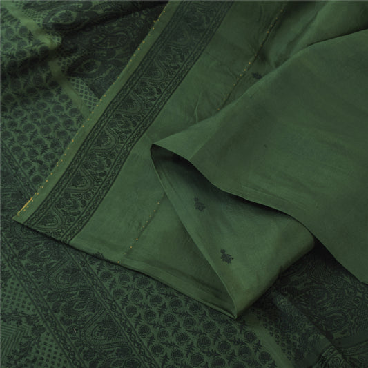 Sanskriti Vintage Dark Green Sarees Pure Silk Woven Ethnic Sari 5yd Craft Fabric