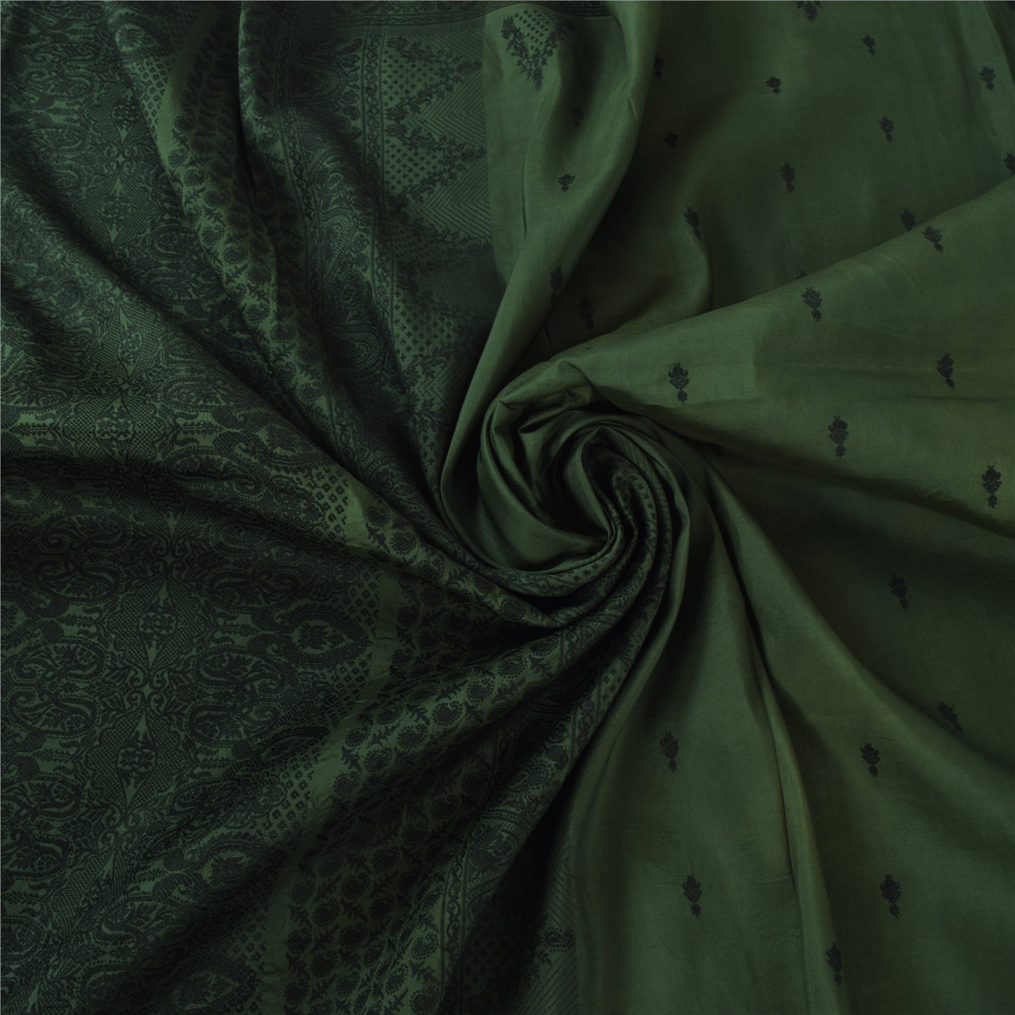 Sanskriti Vintage Dark Green Sarees Pure Silk Woven Ethnic Sari 5yd Craft Fabric