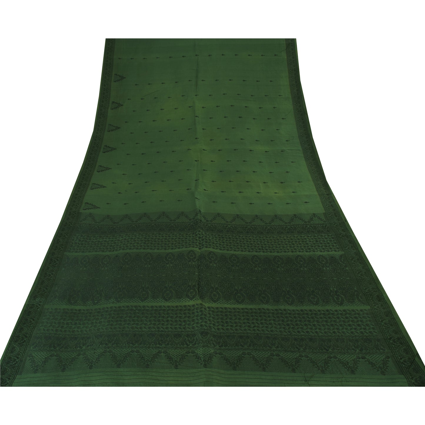 Sanskriti Vintage Dark Green Sarees Pure Silk Woven Ethnic Sari 5yd Craft Fabric