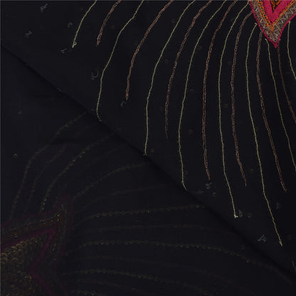 Sanskriti Vintage Black Sarees Pure Silk Hand Beaded Premium Sari Craft Fabric